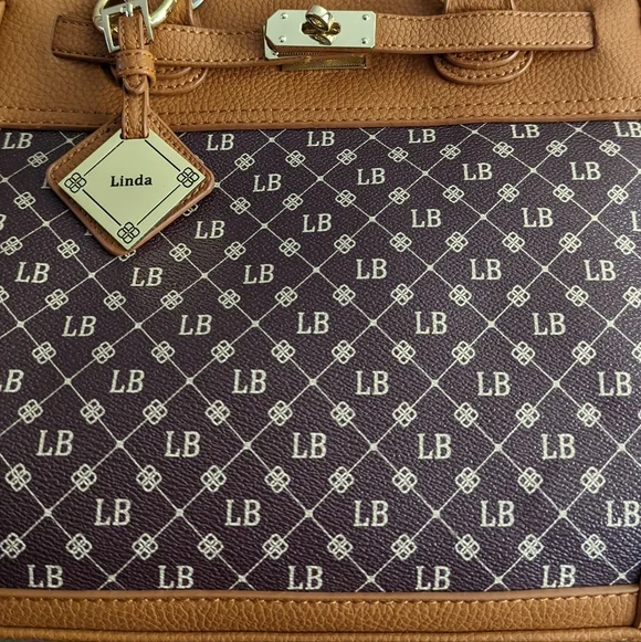 Danbury Mint Personalized LB Initial Brown Leather Handbag - Picture 5 of 7